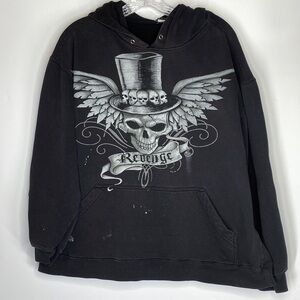 Revenge Skull Top Hat Goth Punk Hooded Sweatshirt XL